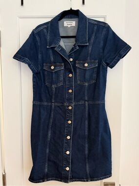 Reformation Dark Blue Denim Button-Front Dress